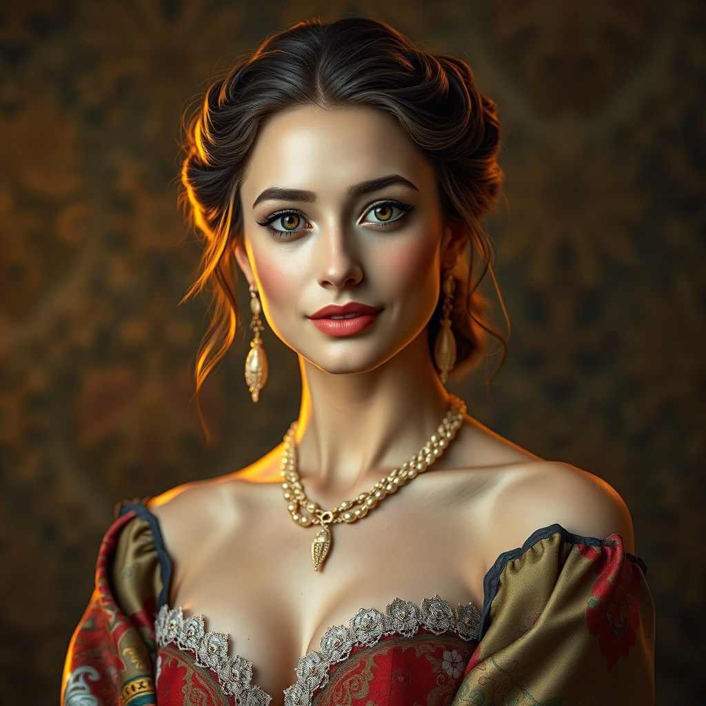 Elegant Lady in Odalisque Style with Golden Lighting