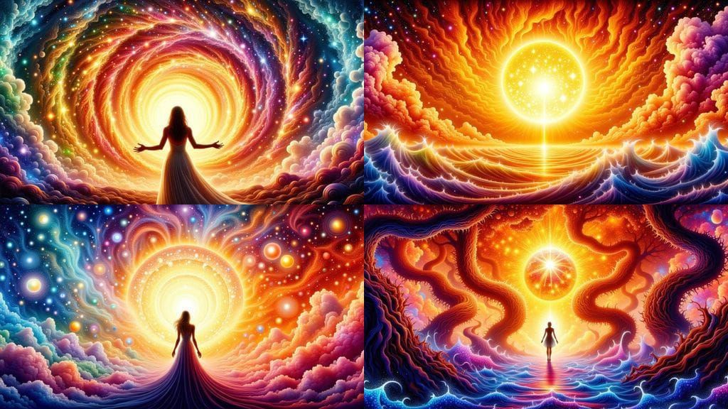 Cosmic Elemental Shift: Vibrant Dotty Style Art