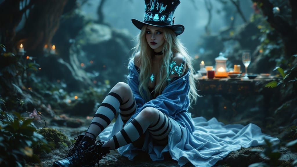 Majestic Goth Alice in Whimsical Wonderland Attire