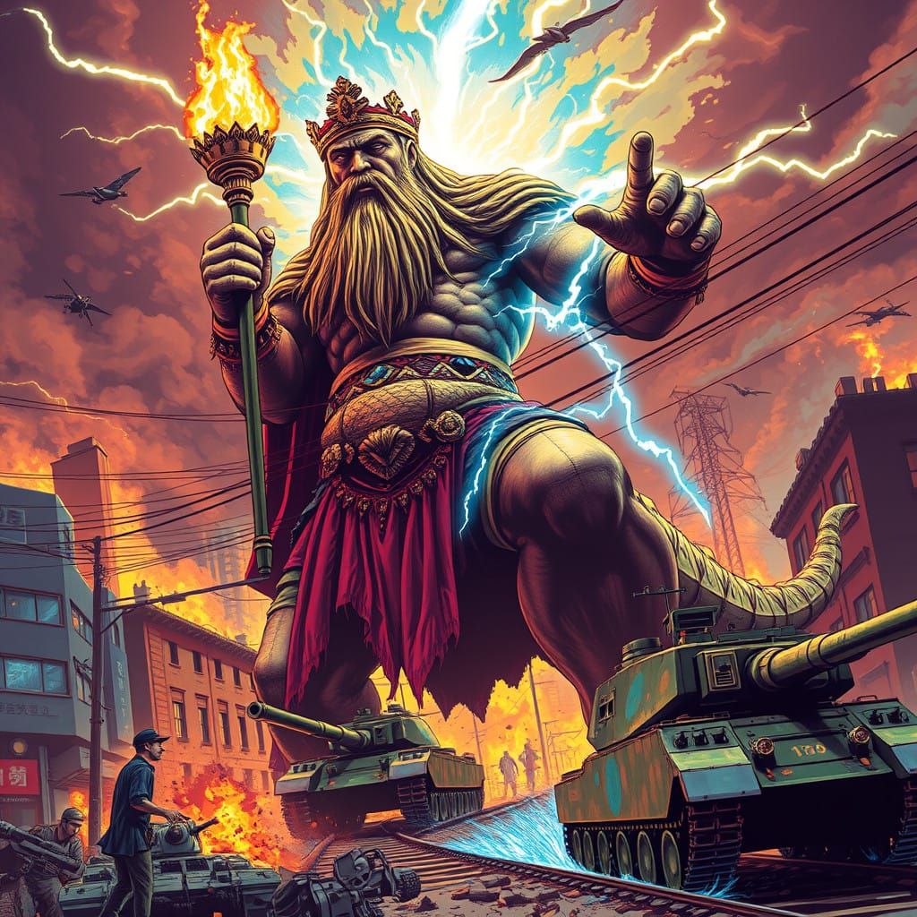 Gilgamesh Kaiju in Vibrant Comic-Book Style