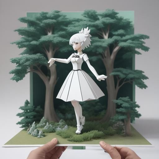 3D Paper-Cut Illustration: Little Girl with Toy