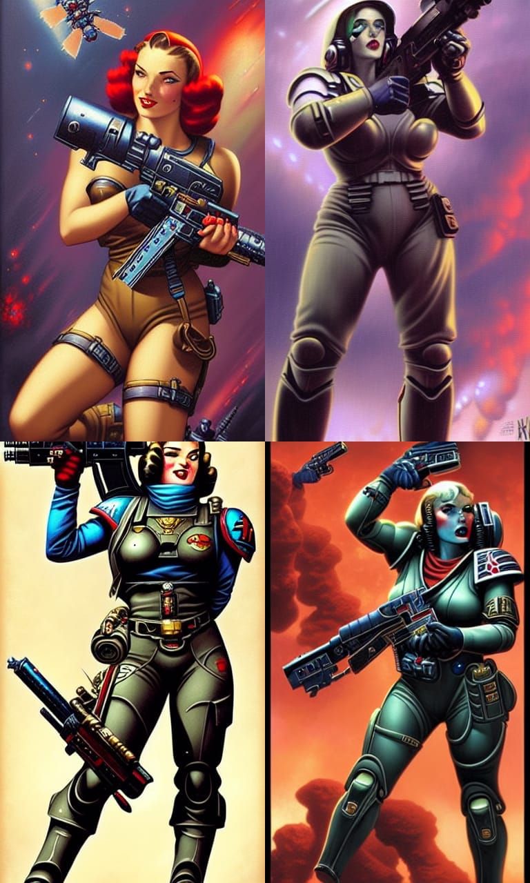 1940s Pin-Up Female Space Marine Comic Art