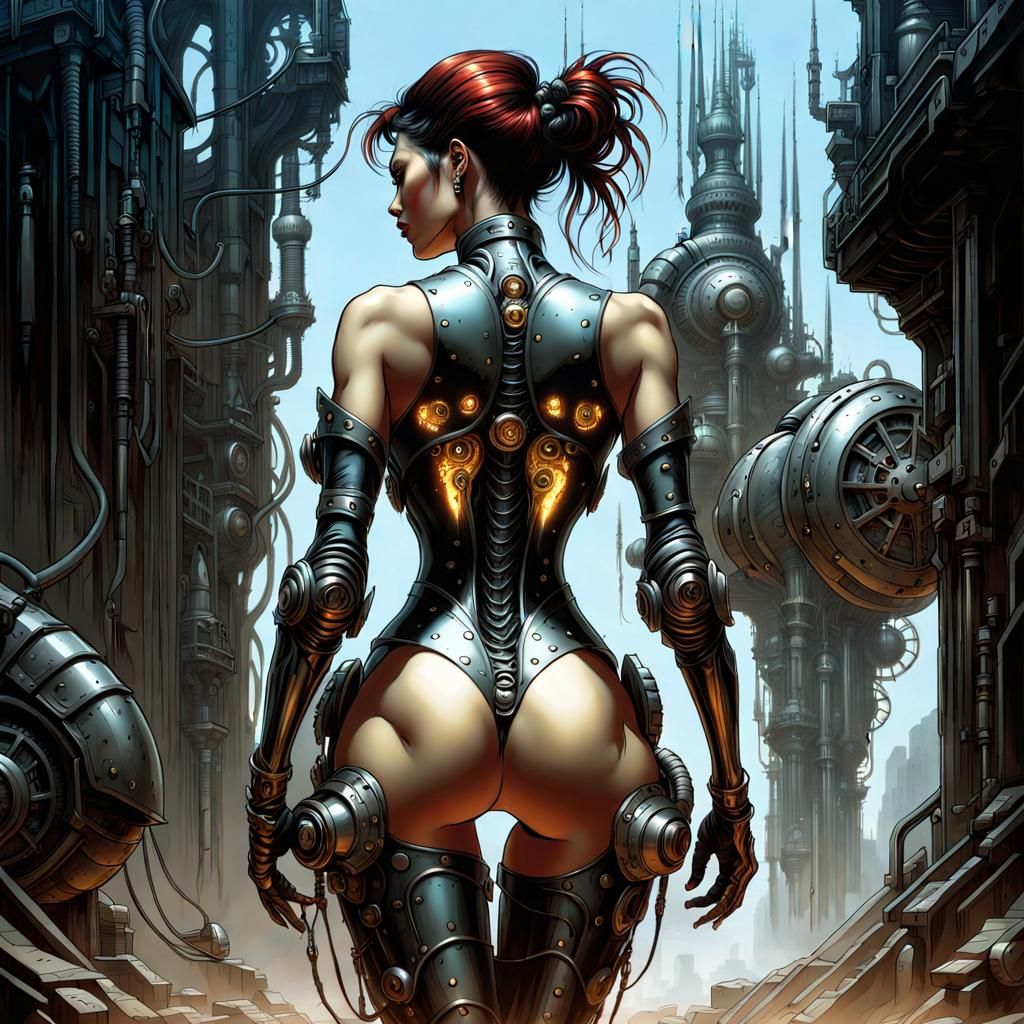 Biomechanical Cyborg Woman in Art Nouveau Style