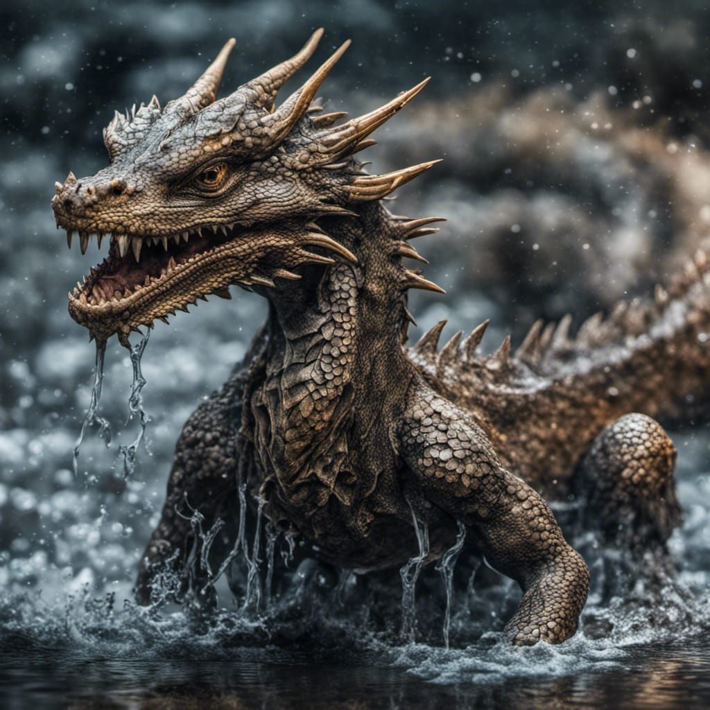 Hyperrealistic Mythical Water Dragon in HDR