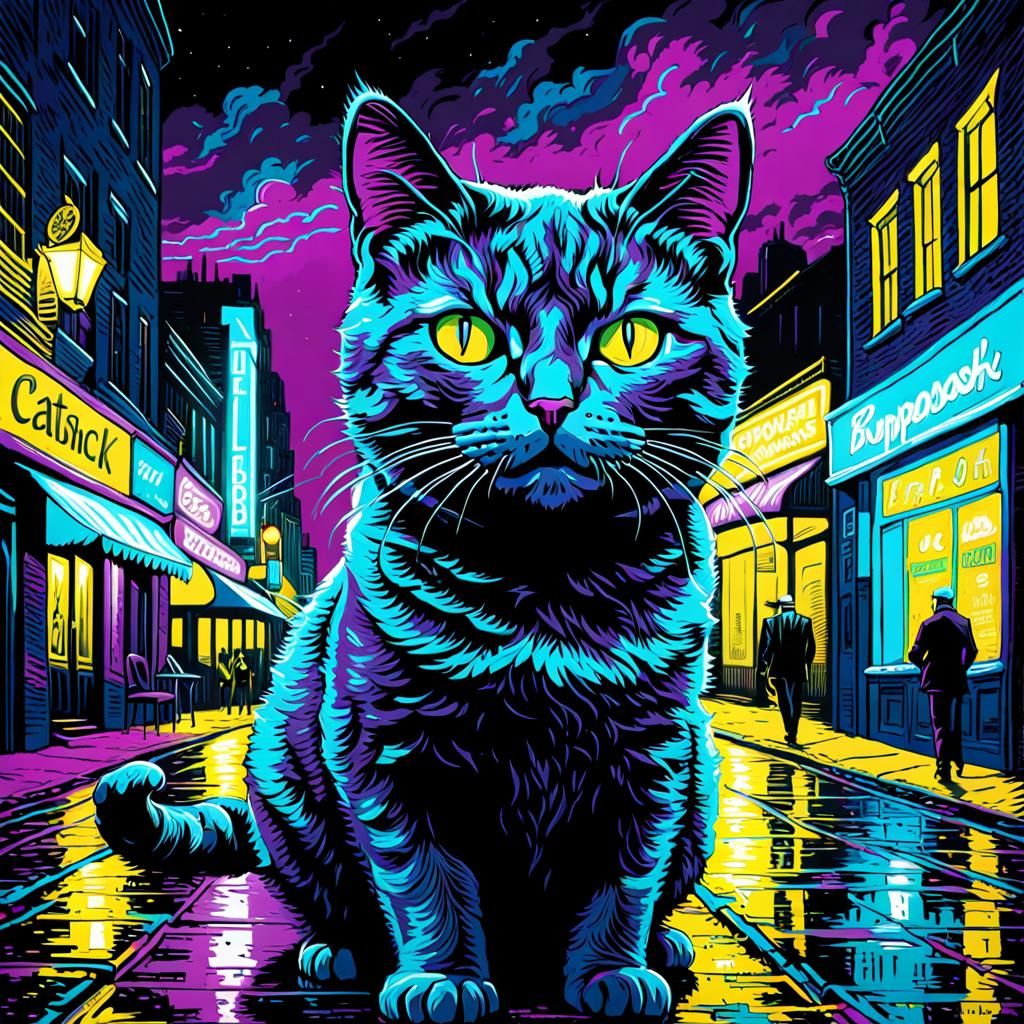 Bipolar Cat in the City: An Impasto Painting