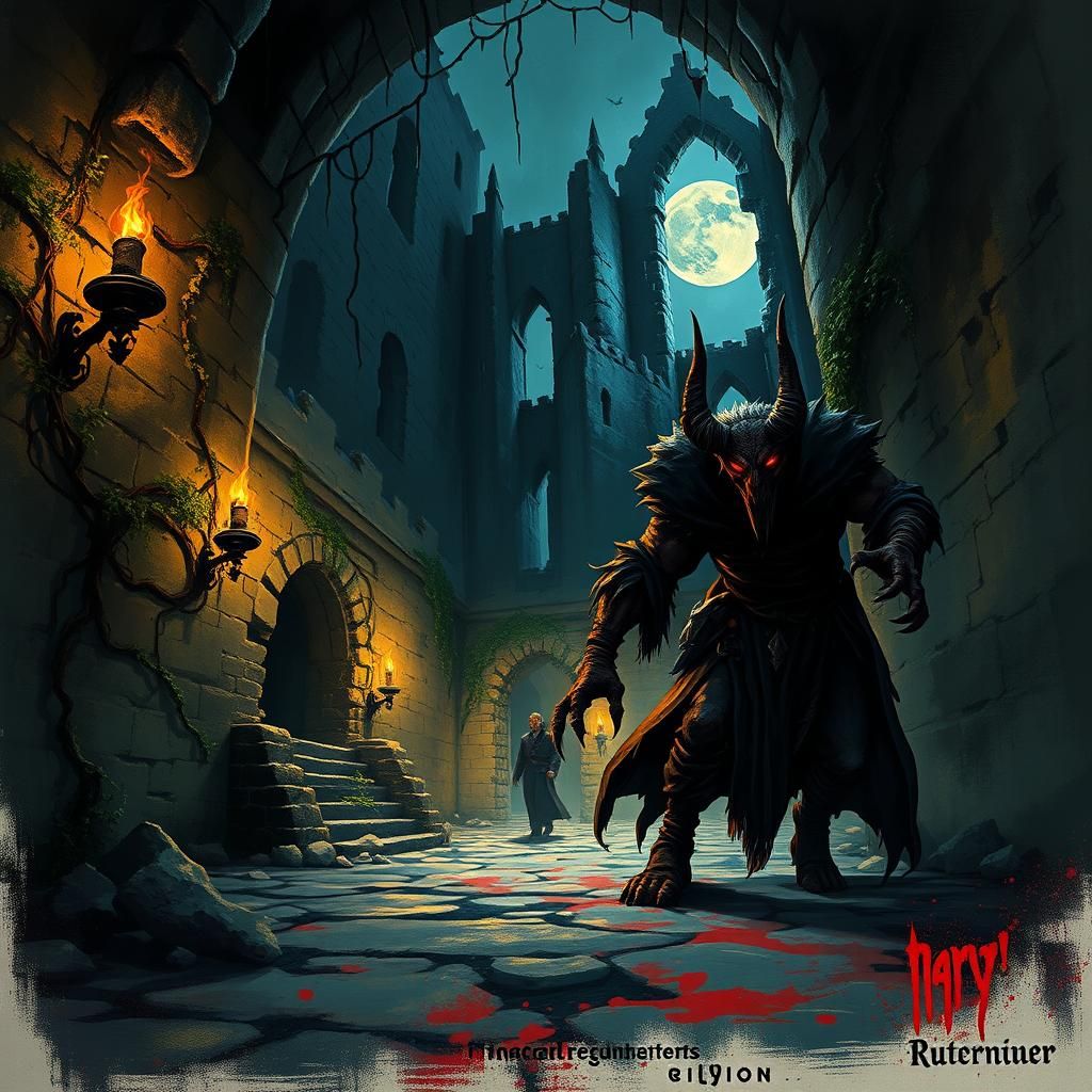 Ominous Demon in Abandoned Castle, Gothic Fairytale Art