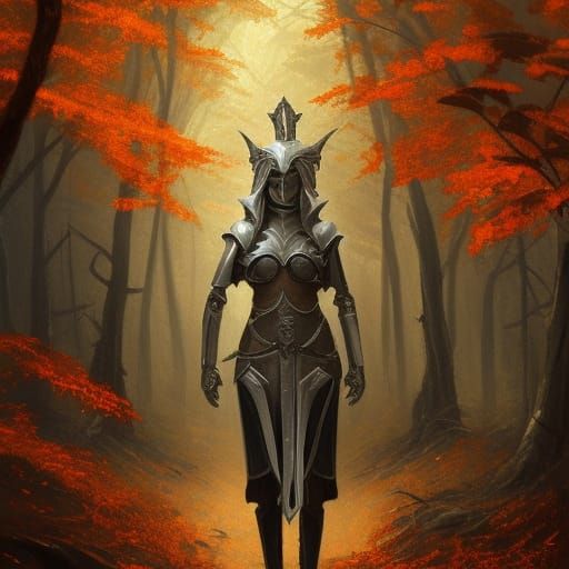 Elven Knight in Autumn Forest, Gothic Concept Art