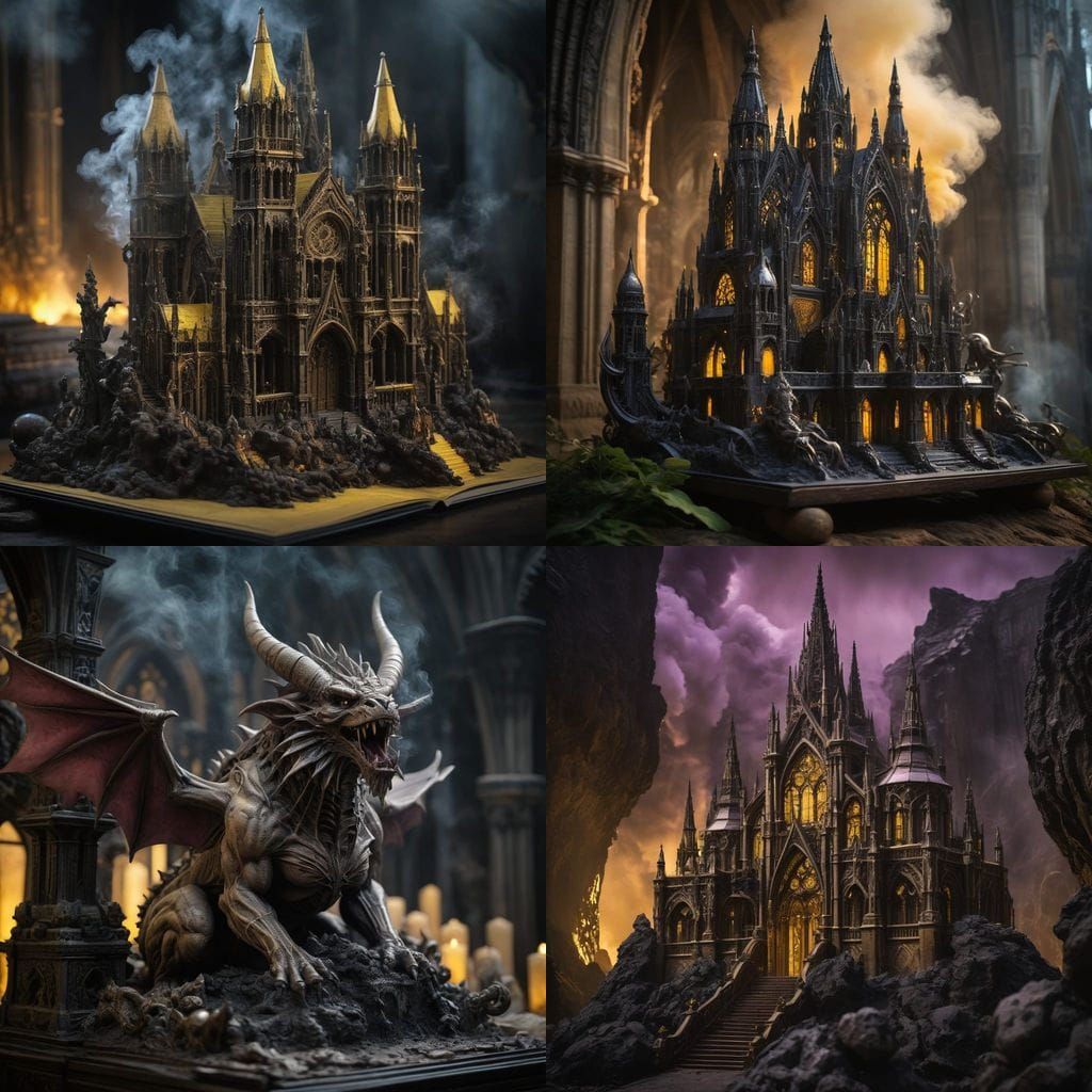 Gothic Cathedral Amidst Volcanic Caldera in Dark Fantasy Pop...