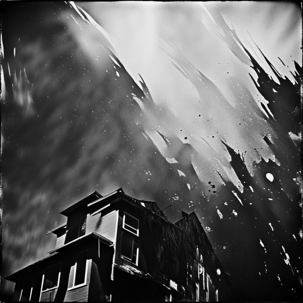 Black House in Grainy Black and White Film