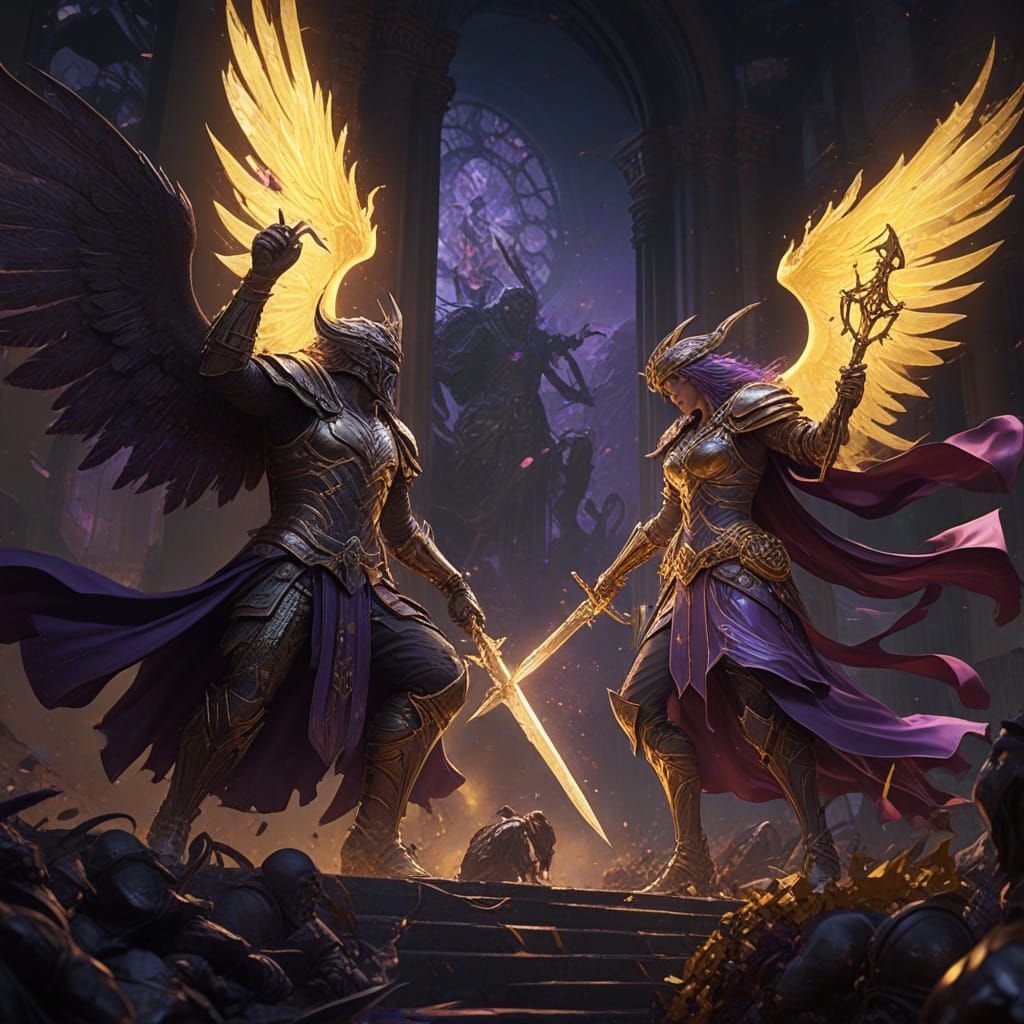 Epic Dark Fantasy Artwork Depicting Good vs Evil