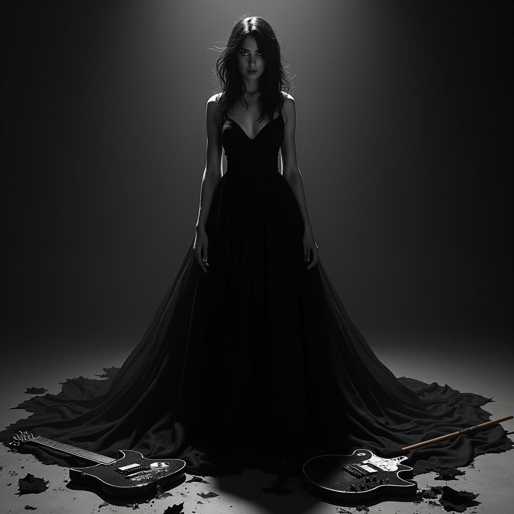 Ethereal Woman in Darkness: Chiaroscuro Matte Painting