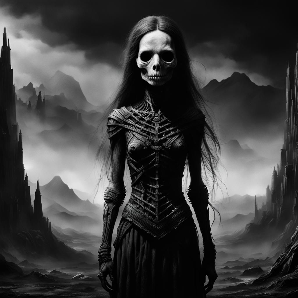 Creepy Hollow Woman in Black and White