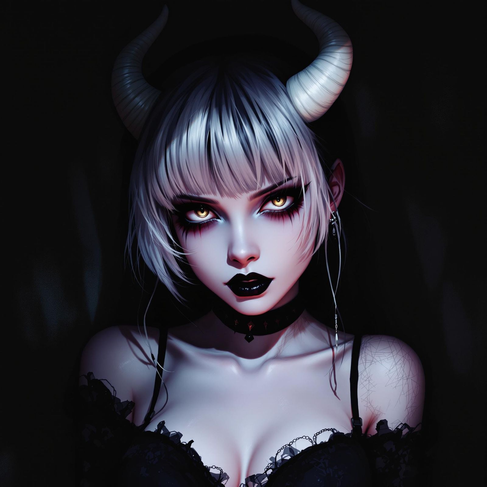 Anime Woman with Horns in Cel-Shaded Style