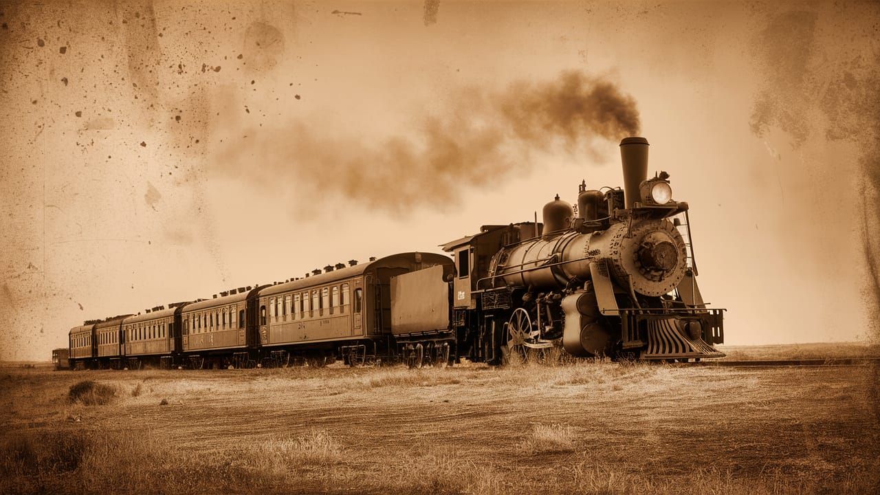 Sepia Steam Train on Open Plains