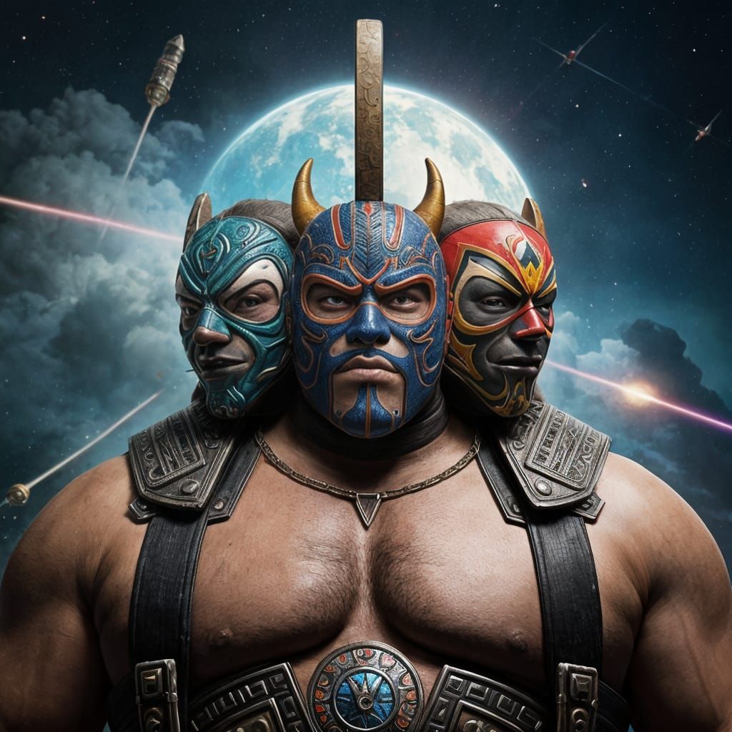 Wrestlers Clash in Space: Fantasy Concept Art