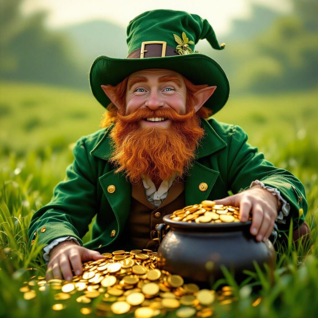 Overjoyed Leprechaun Guards His Pot of Gold