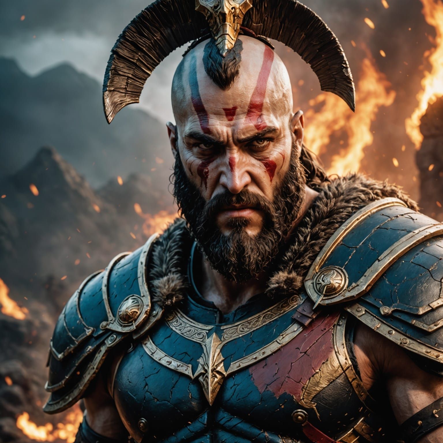 God of War Ares in Hyperrealistic Splash Art