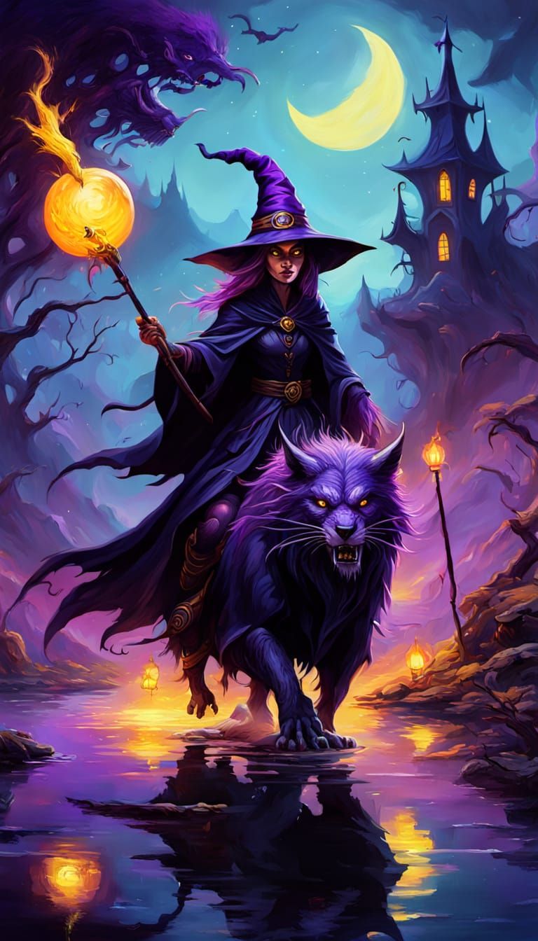 Witch Riding Beast in Dark Fantasy Art