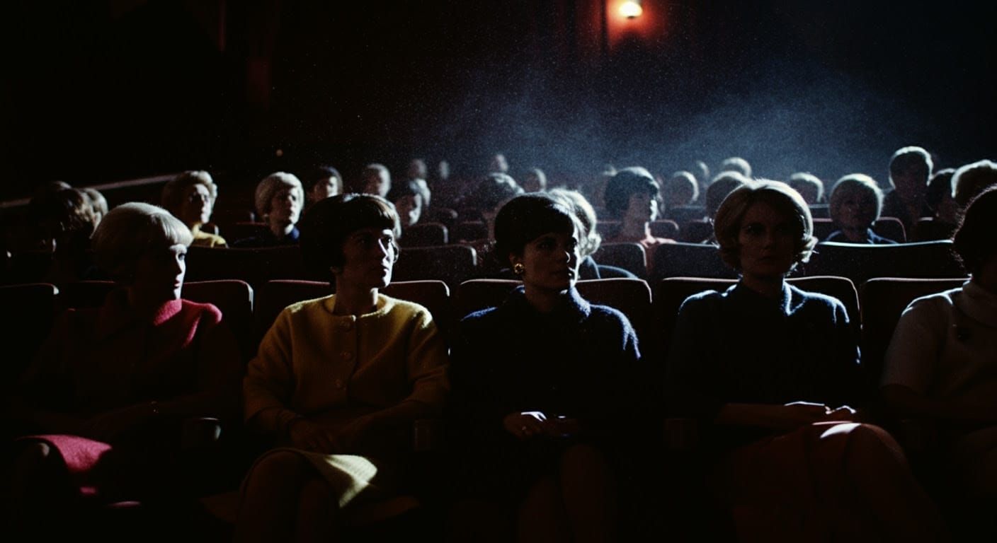 Moody Cinema Scene in a Smoky 1960s London Theater