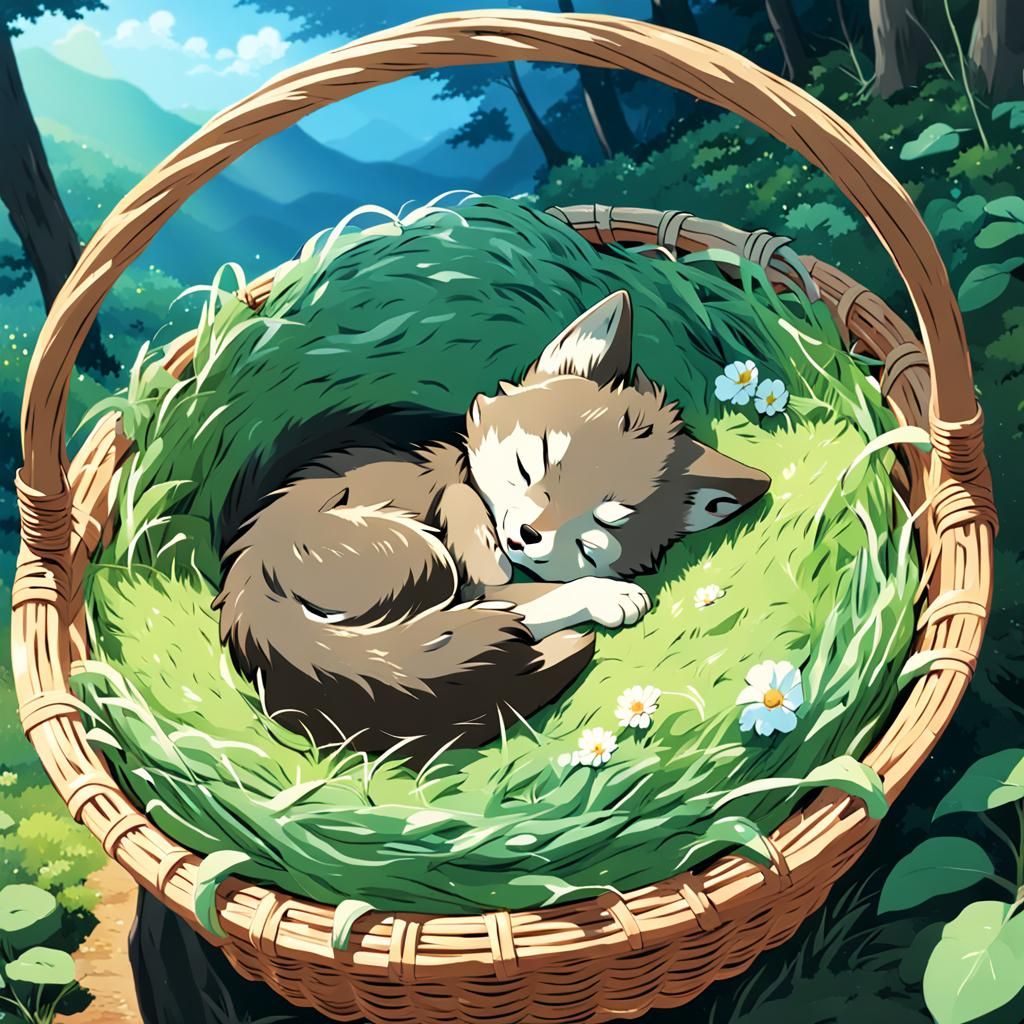 Wolf Cub Asleep: Studio Ghibli Anime Visual