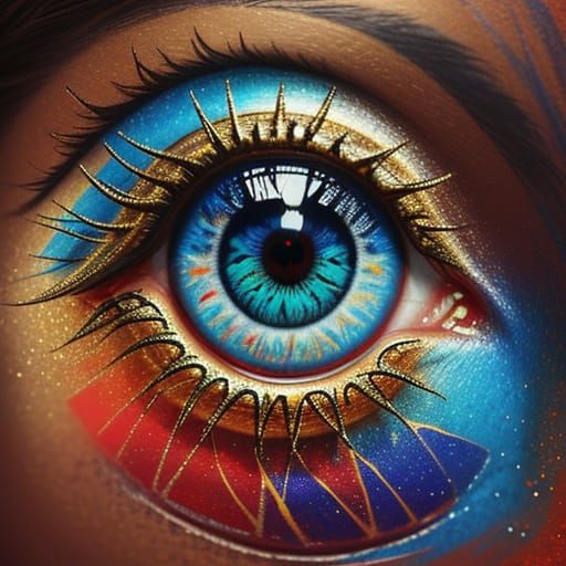 Tattooed Angel in Red Sand: A Vibrant Oil Painting