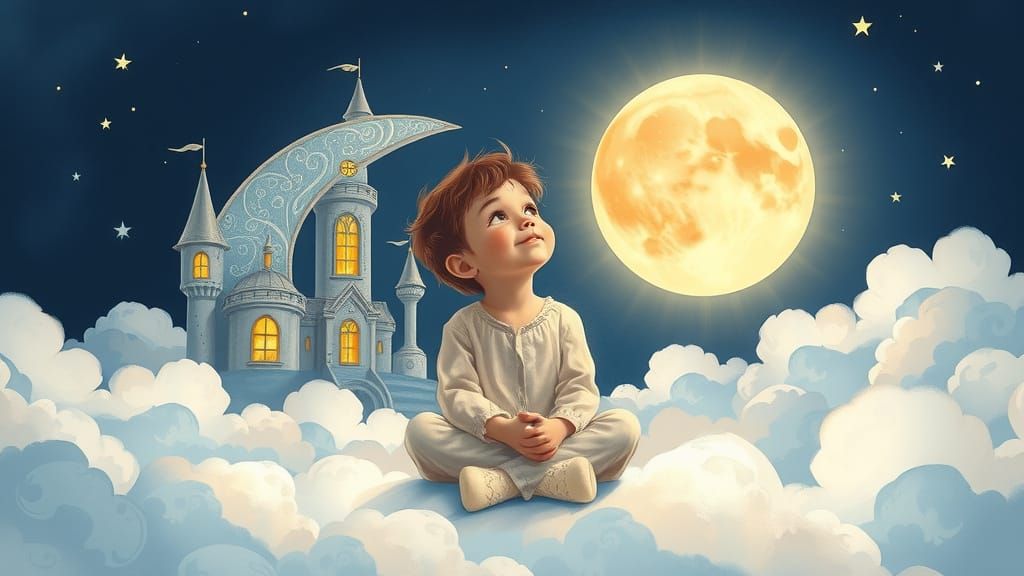 Whimsical Boy on a Plush Cloud