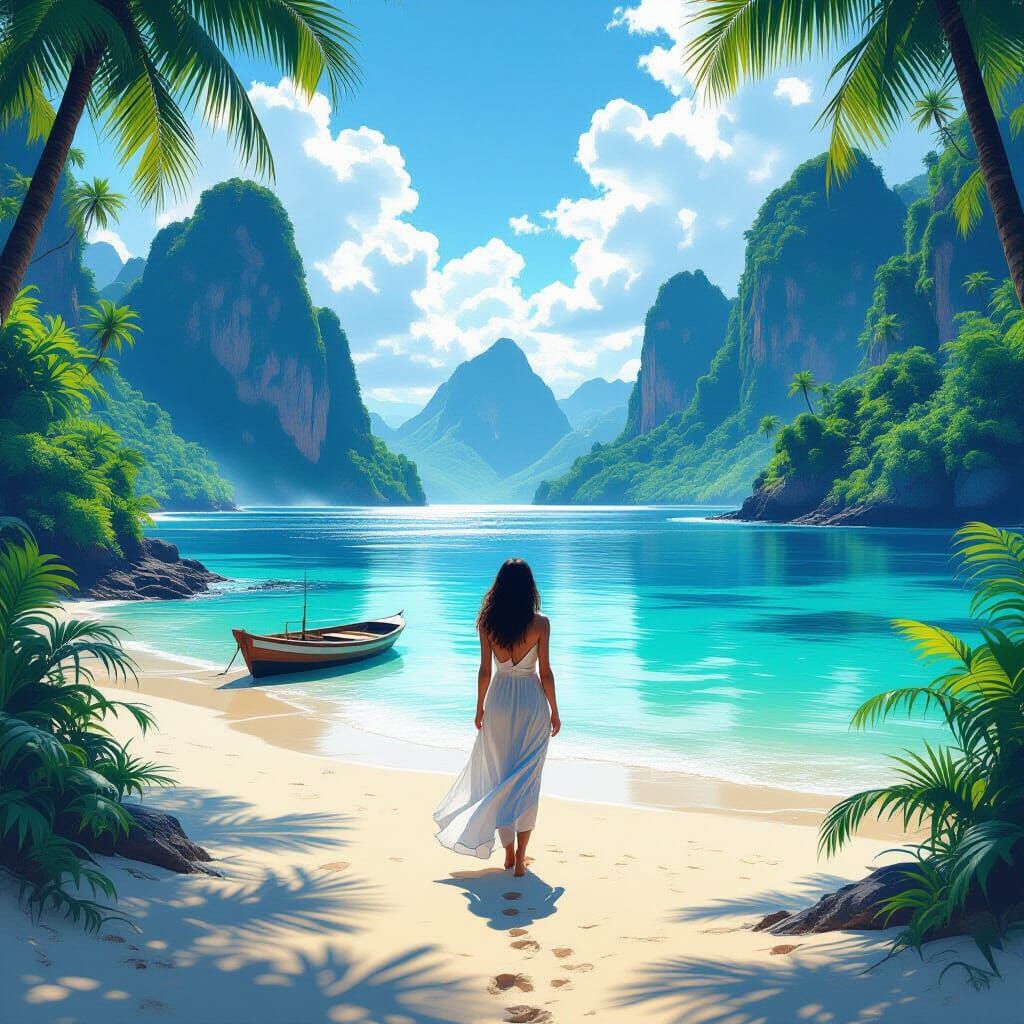 Tropical Island Vista in Alcohol Ink Style