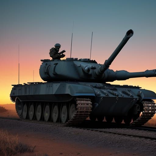 Tanks Rolling from Sunset to Night in Digital Painting