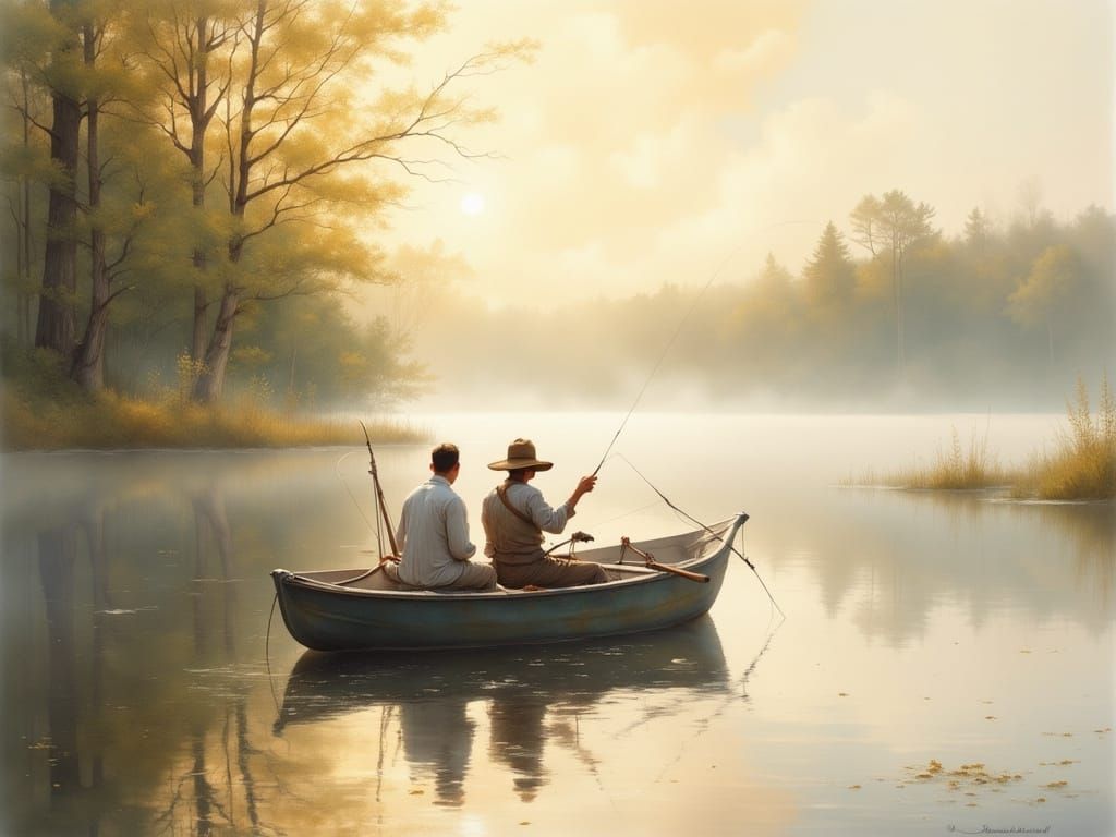 Peaceful Fishing Scene in Impressionistic Style