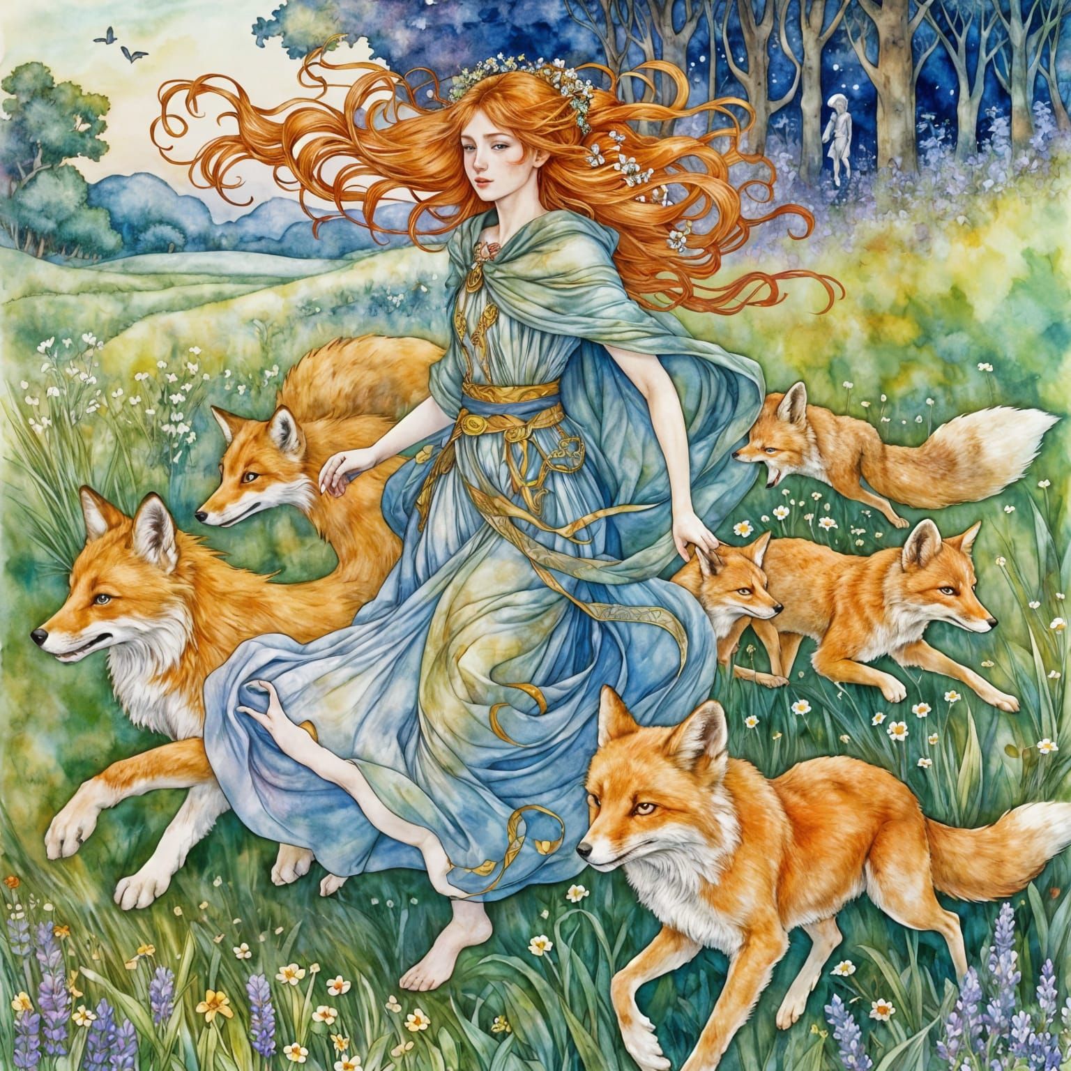 Redhead Princess in Fantasy Watercolor Illustration