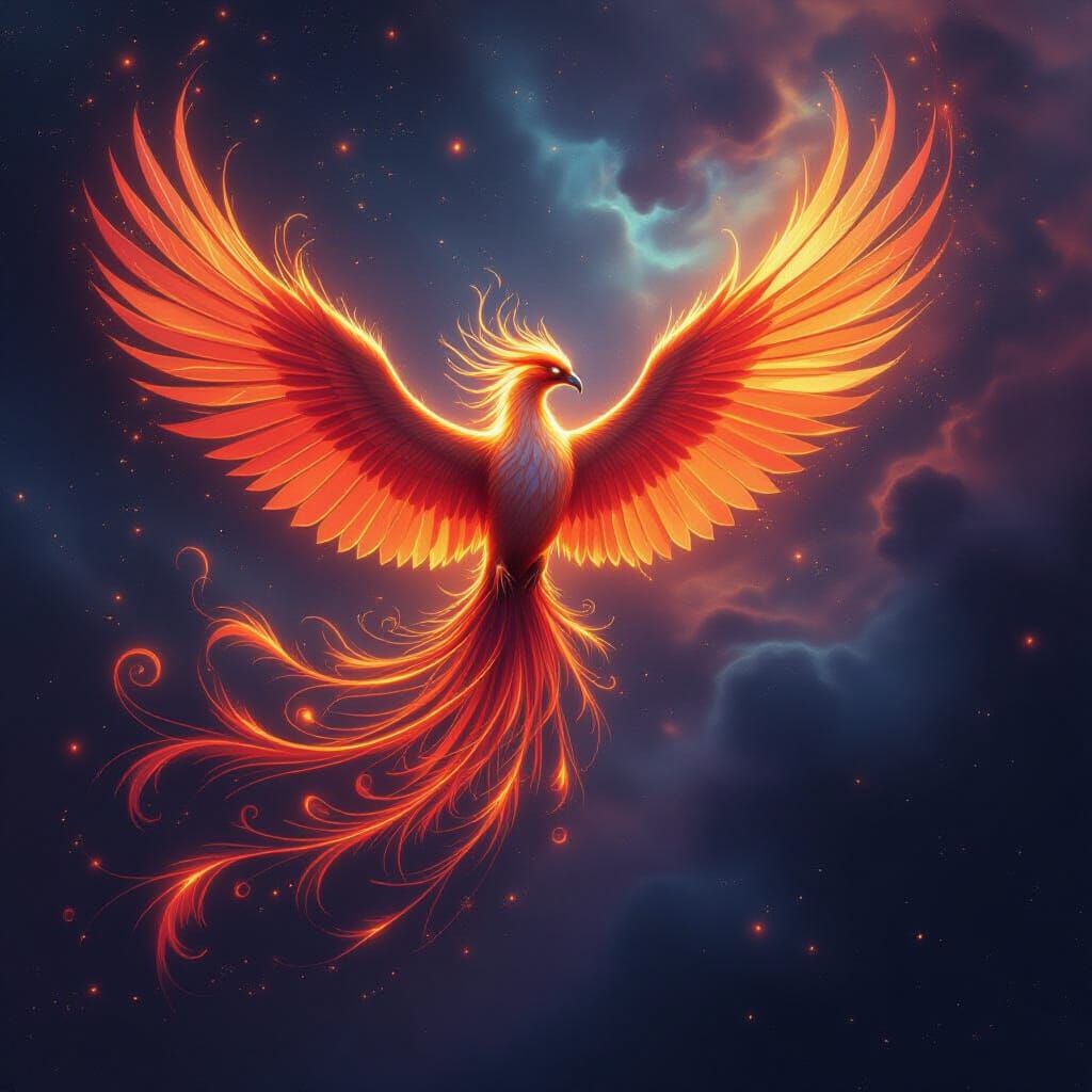 Majestic Phoenix Soaring Through Cosmic Nebula