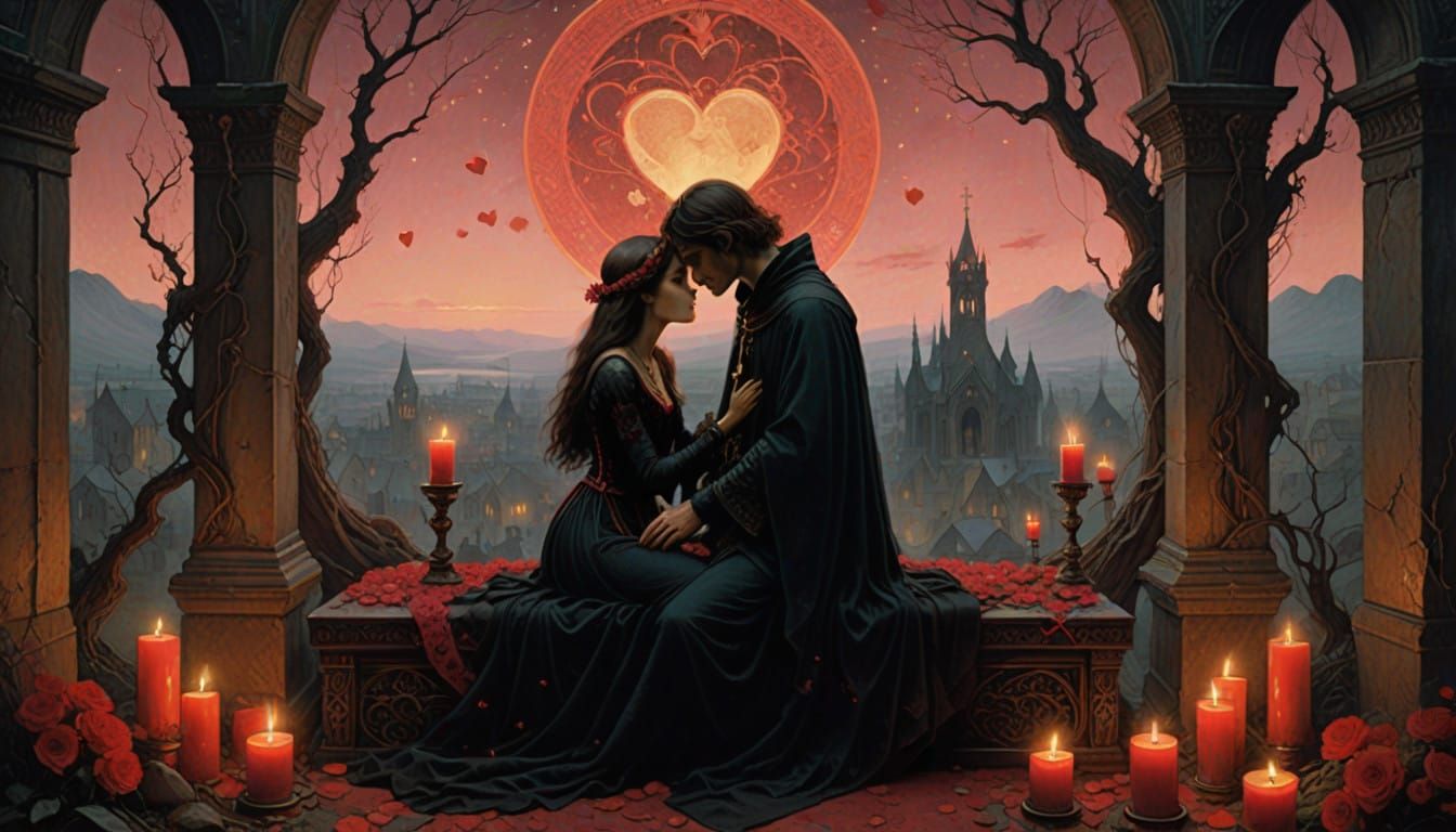 Mysterious Candlelit Love Altar in Gothic Romance Style