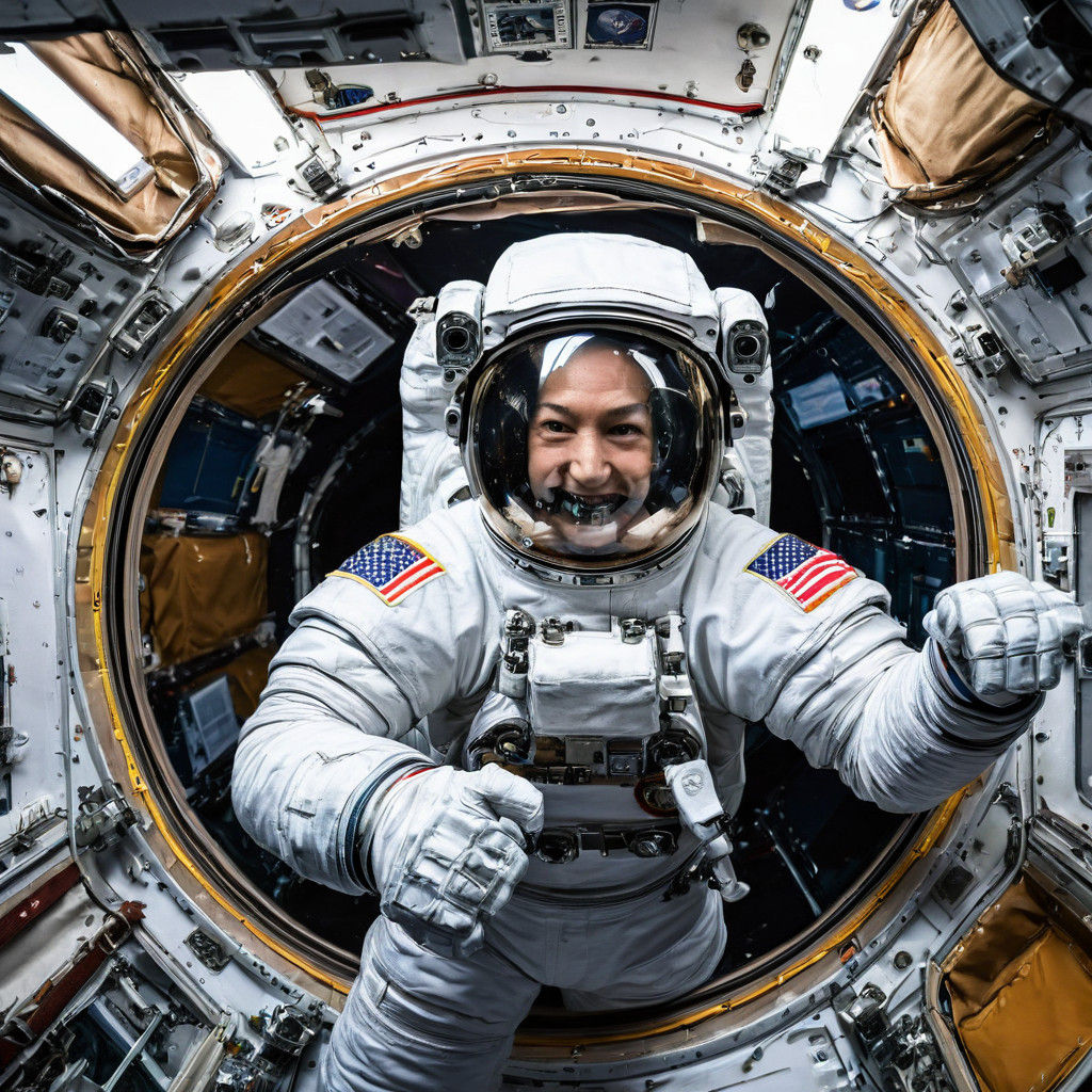 Astronaut in Orbiting Space Station