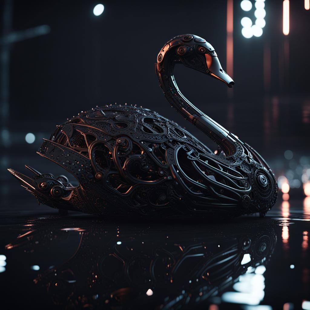 Futuristic Black Swan in Lace, Sci-Fi Art