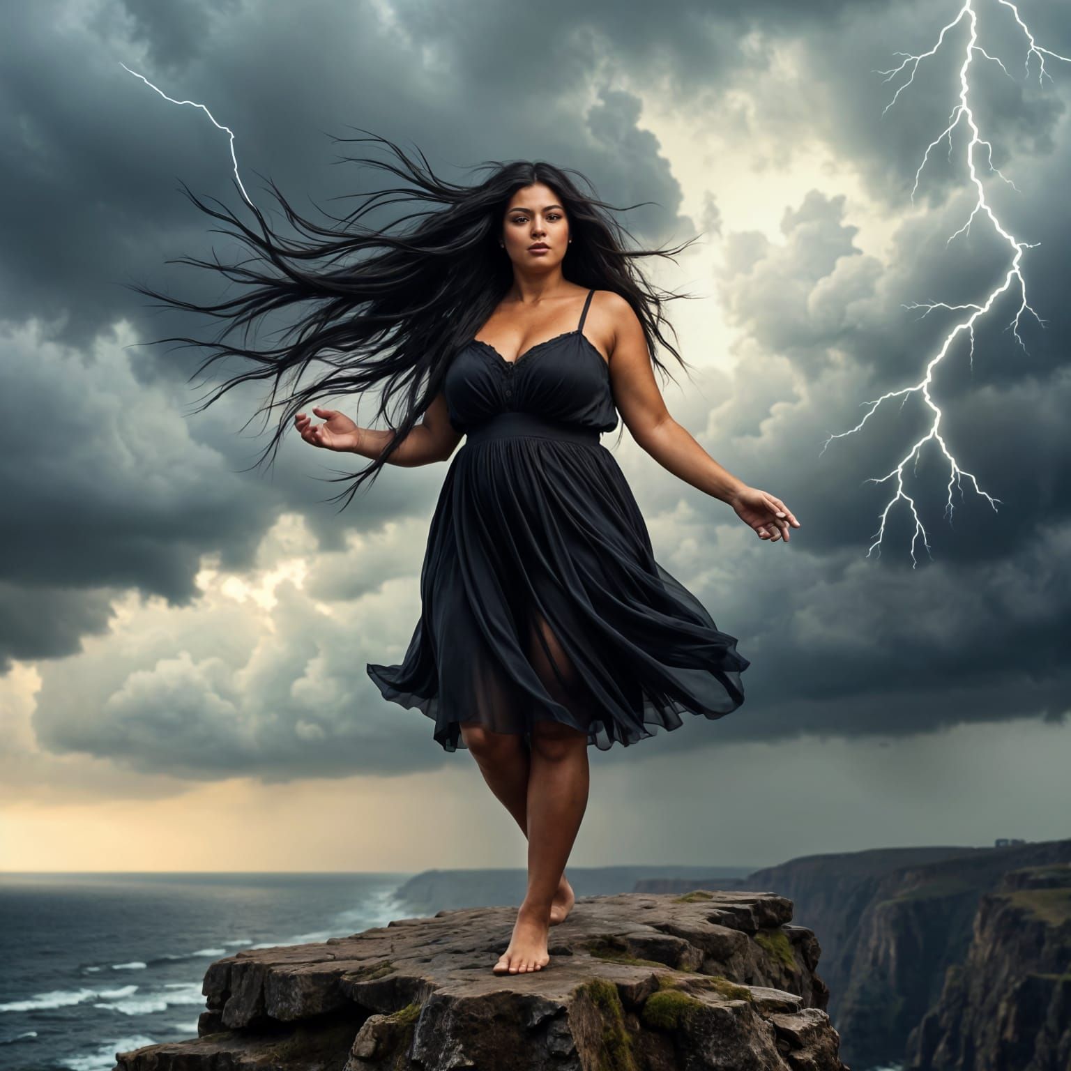Sultry Storm Goddess in Hyperrealistic Photorealism