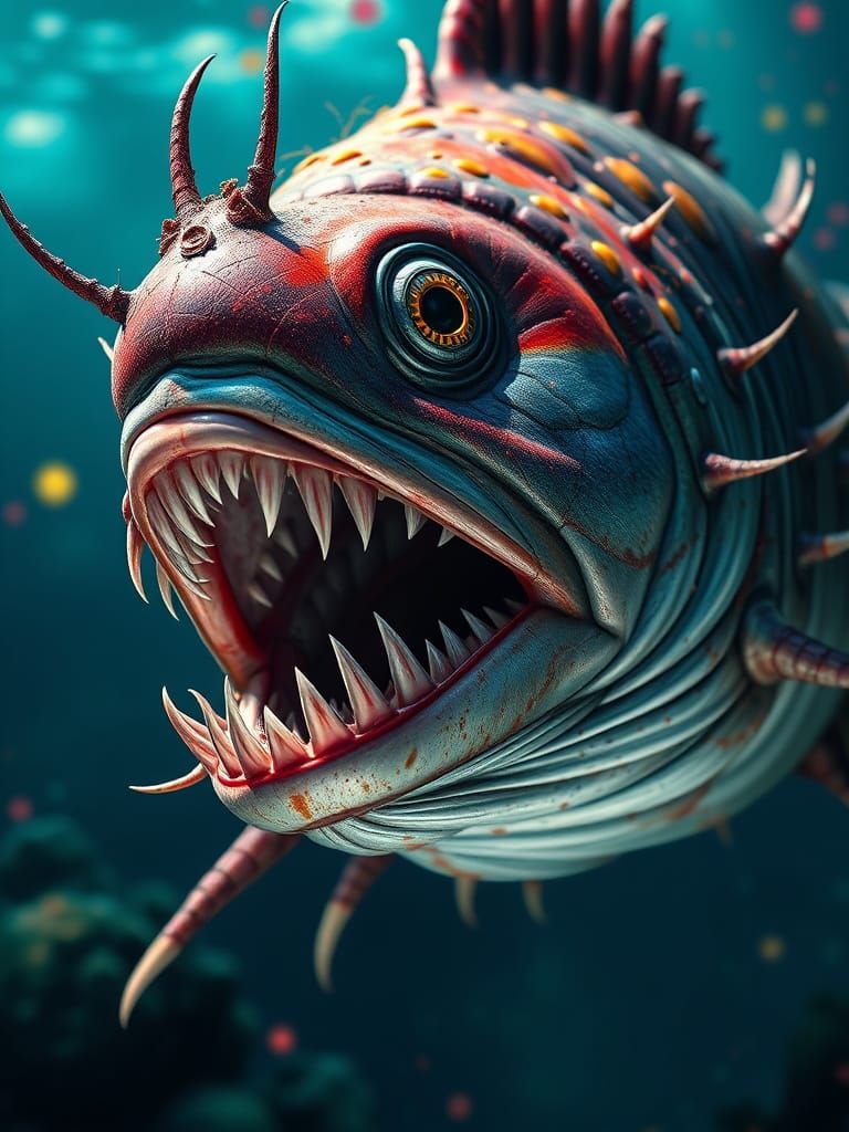 Photorealistic Deep Sea Fish with Sharp Teeth in 8K