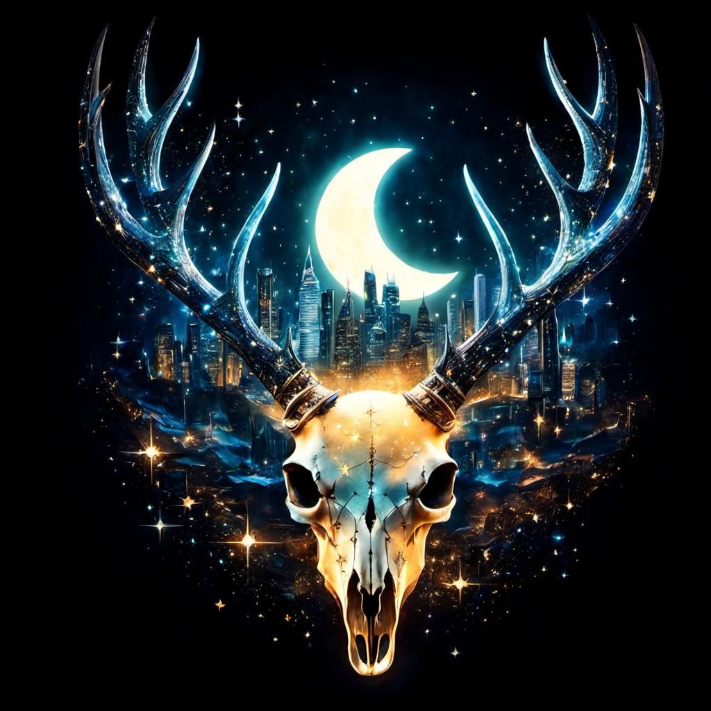 Surreal Moon City in Deer Skull: Anime Style