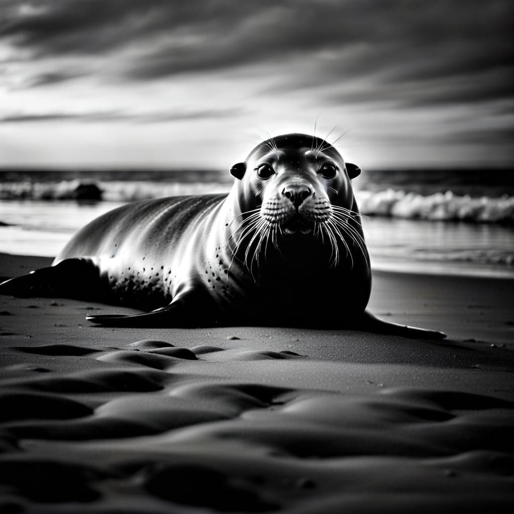 Monochrome Seal Portrait at Sunset