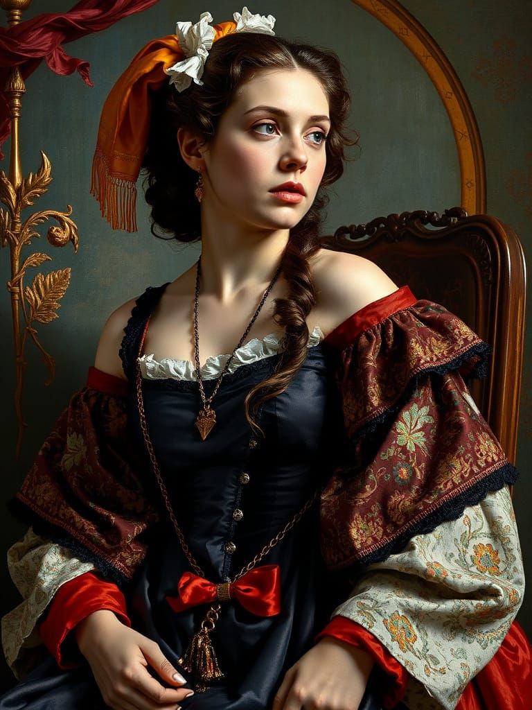 Rococo Mother of Misery Portrait with Abstract Layers