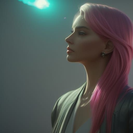 Hyperdetailed Portrait of Woman with Pink Hair