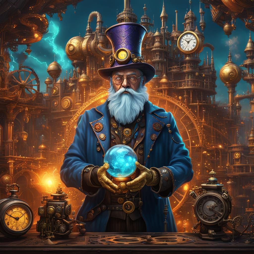 Steampunk Pop Art Wizard in Detailed Digital Painting