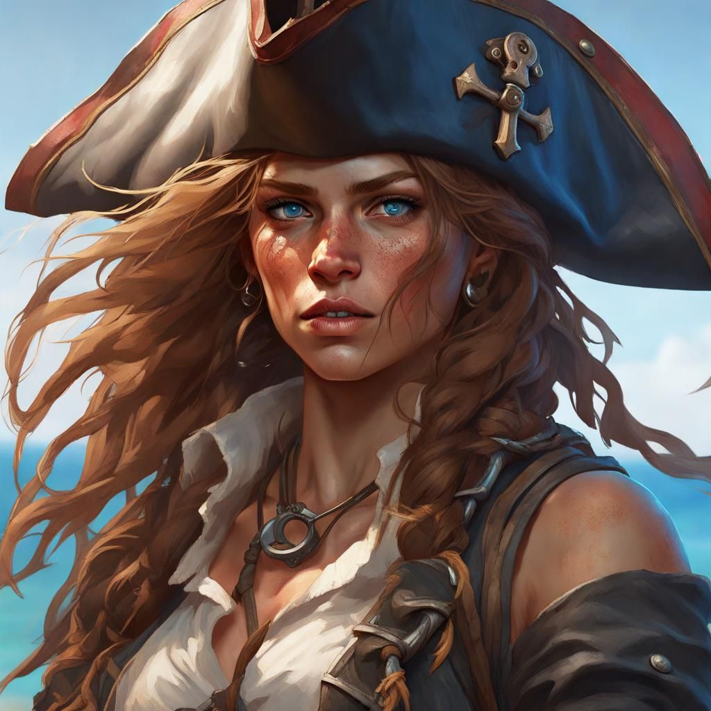 Female Pirate Portrait in Hyperdetailed Digital Art