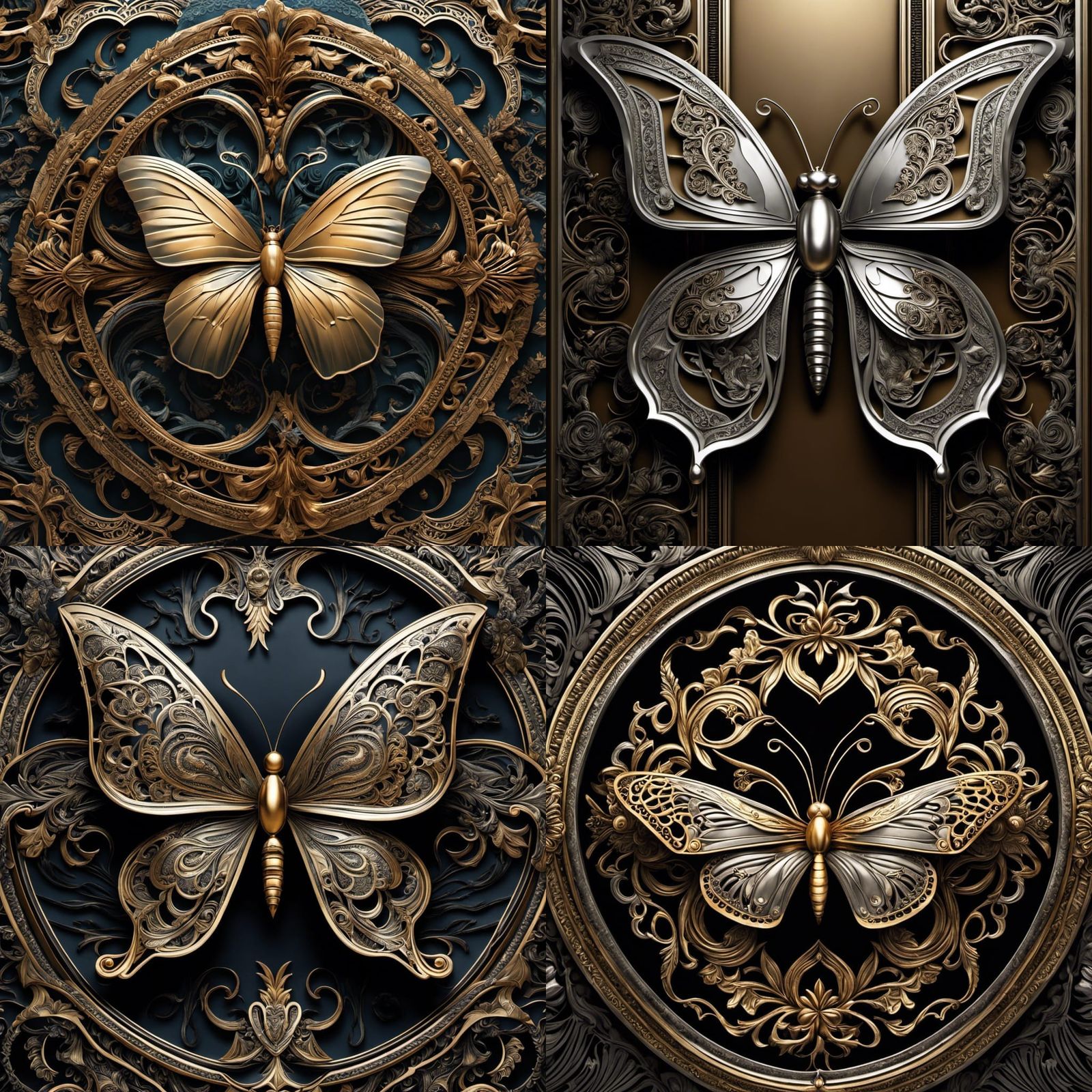 Pewter Filigree Butterfly in Digital Matte Painting Style