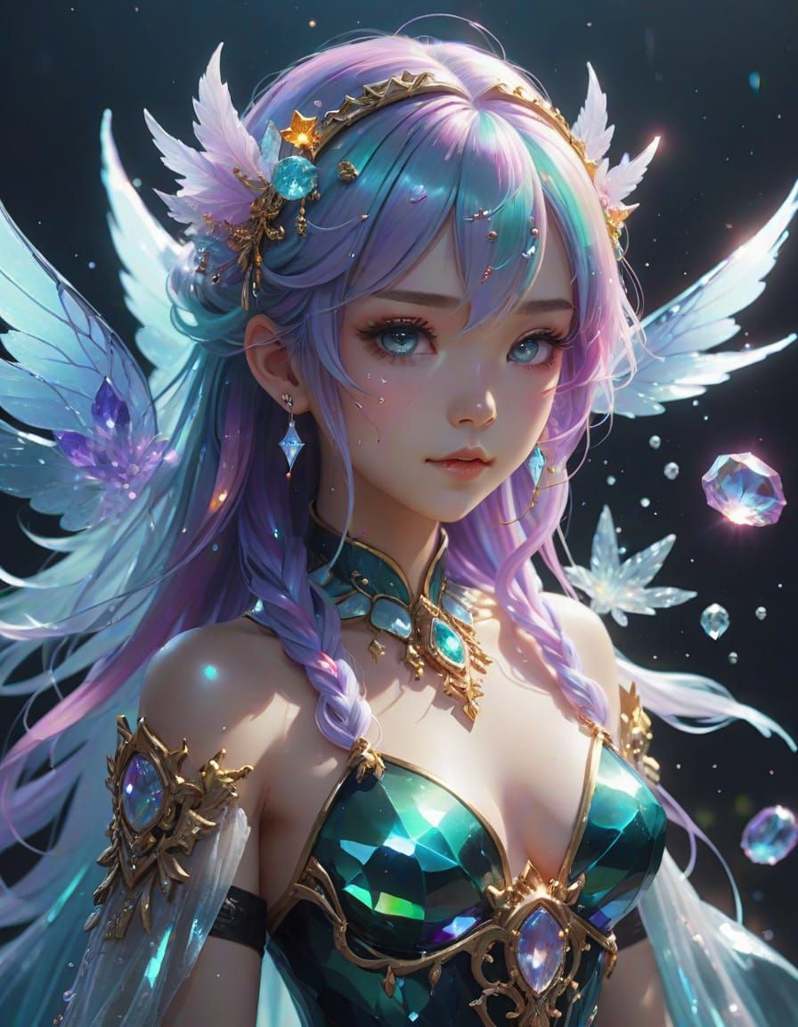 Anime Sea Witch on Crystal Island, Digital Art