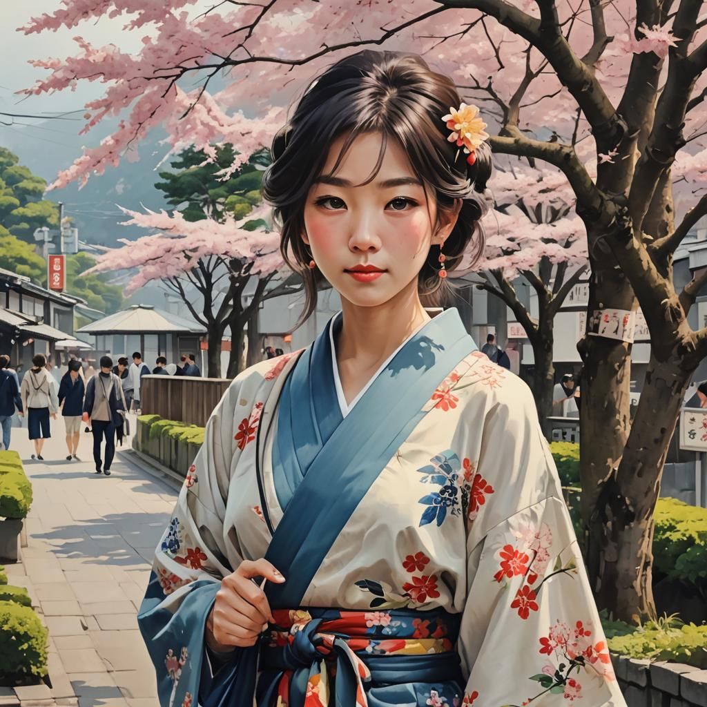 Beautiful Woman in Japanese Art Style