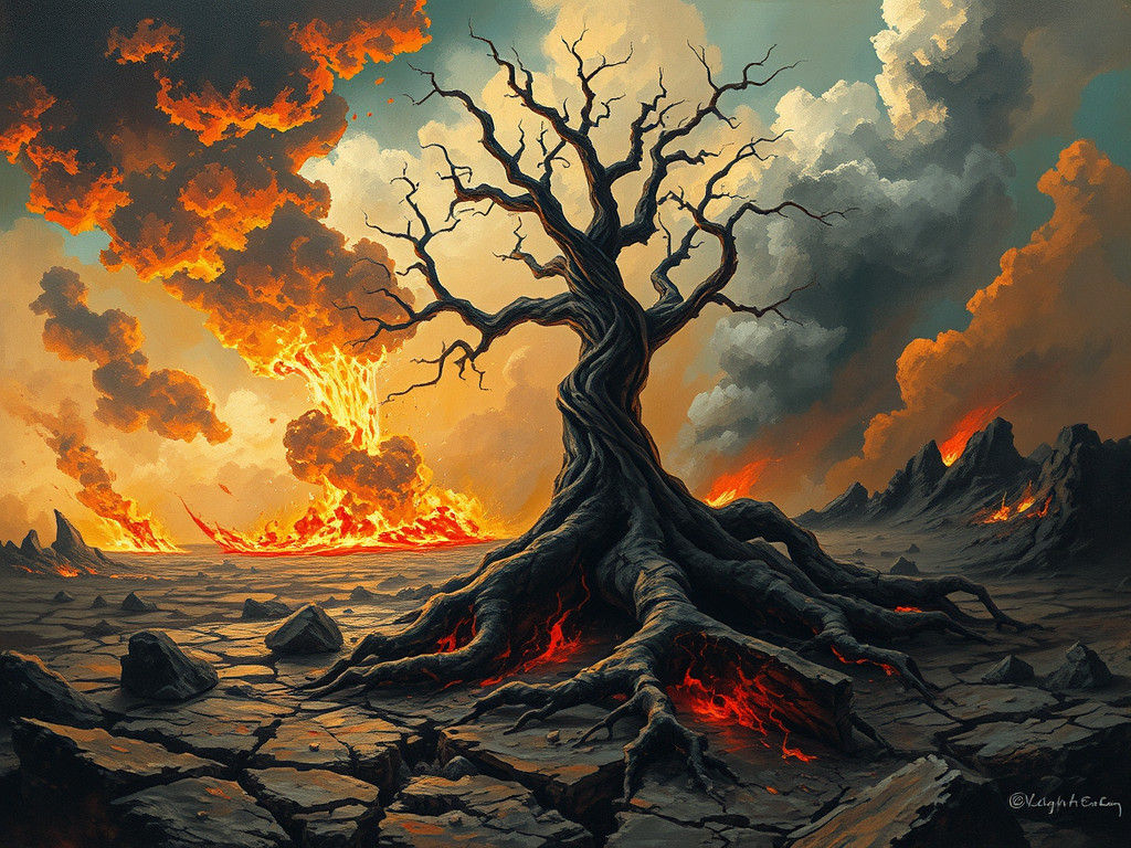 Apocalyptic Landscape with Twisted Roots, in Surreal Style