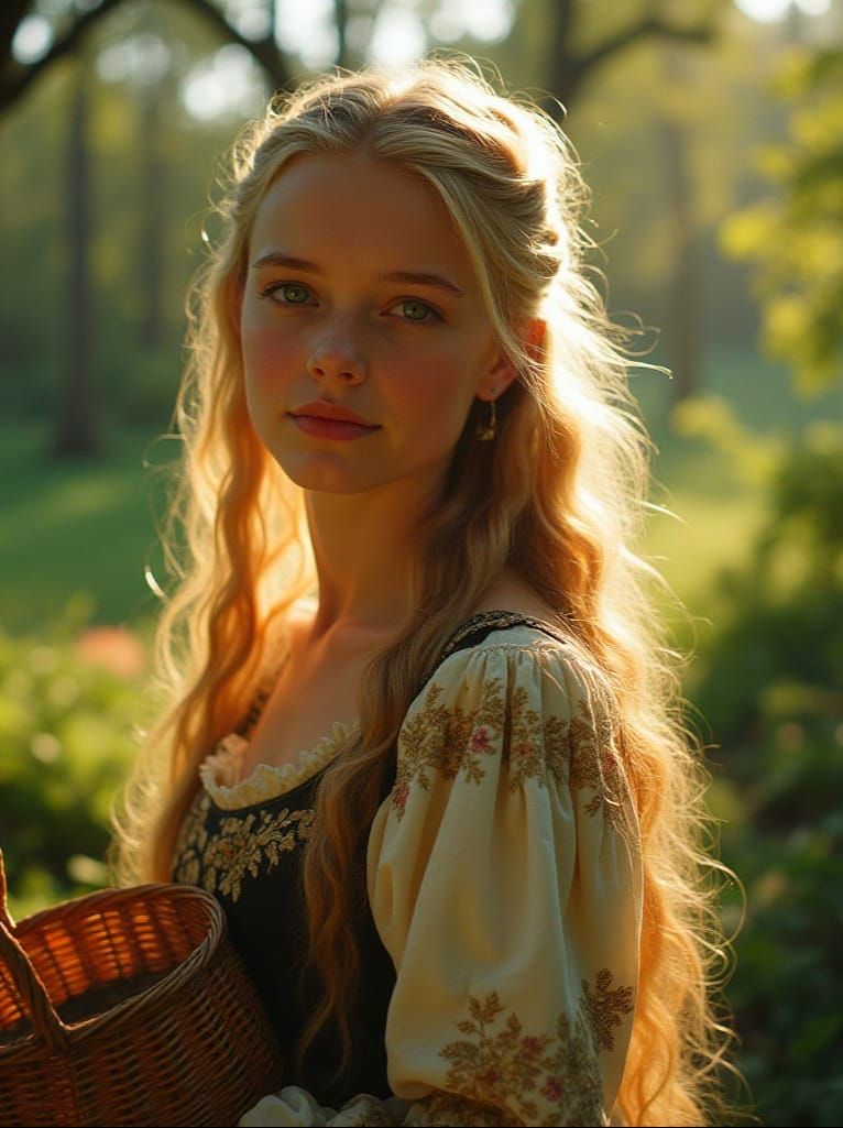 Medieval Maiden Amidst Whimsical Woods