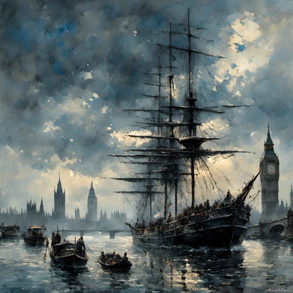 Gloomy River Thames in London, Batik Style