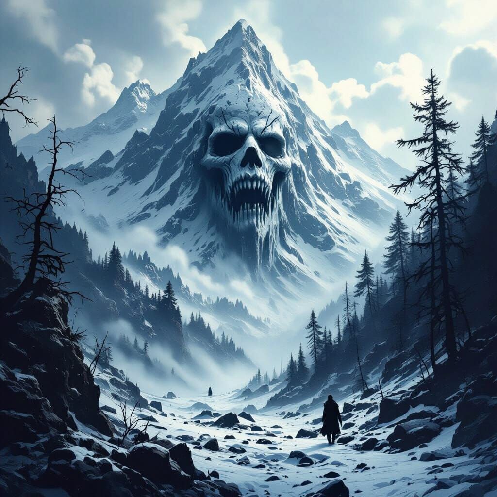 Surreal Mountain Landscape in Dark Mystical Style