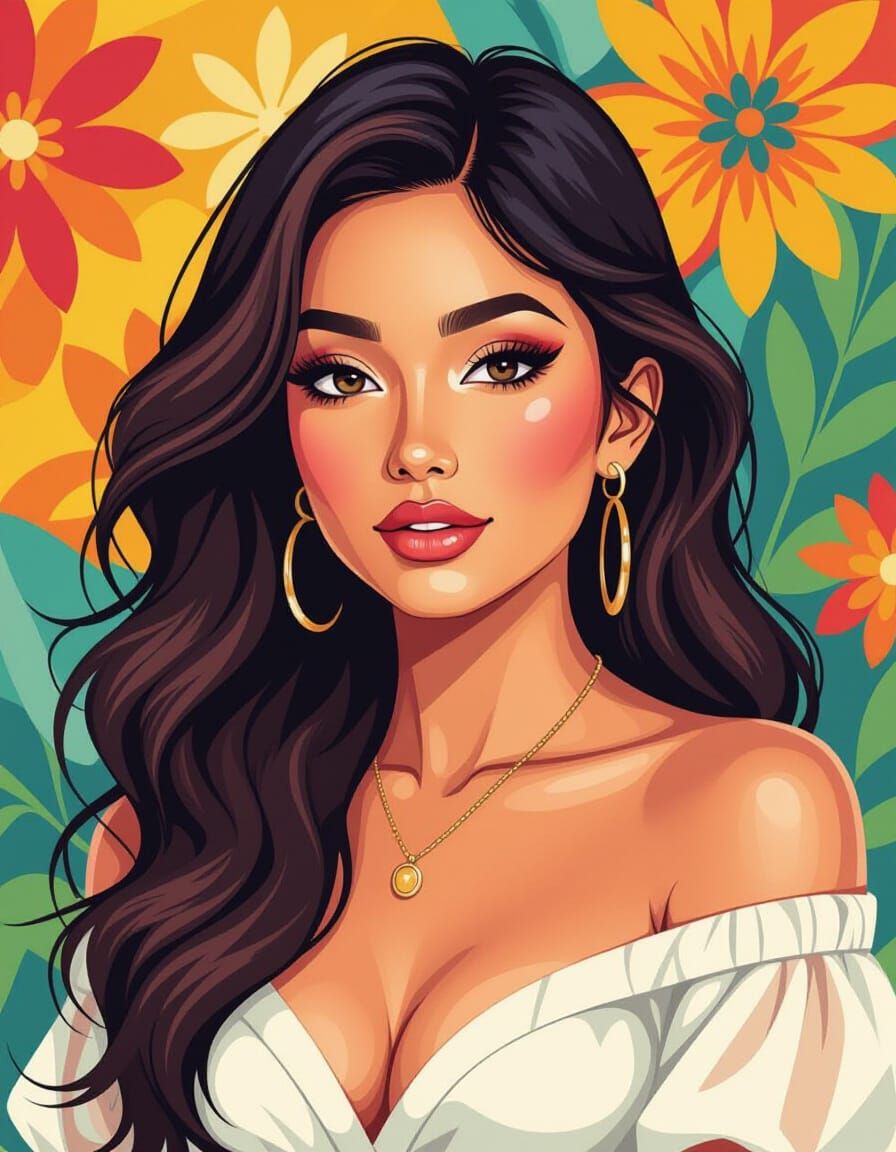 Chicano Pixel Art Portrait of a Mexican Woman